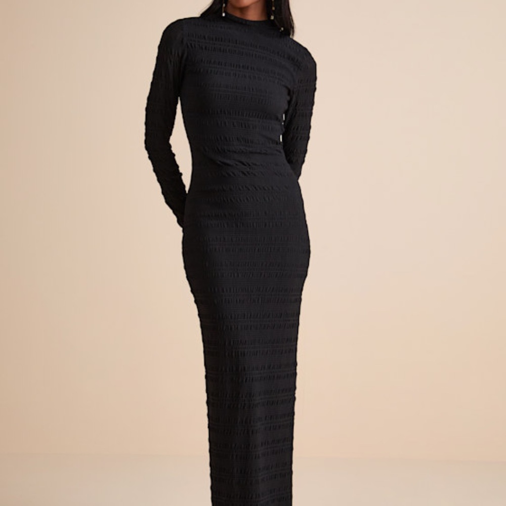 Lulus Trendsetting Design Black Textured Long Sleeve Maxi Dress - Size M